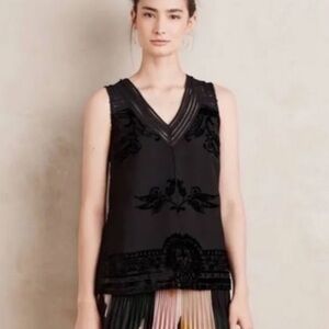 Meadow Rue Anthropologie Lace V-Neck Velvet Floral Tank Blouse Sz M